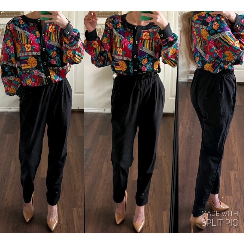 Heritage Road 1980s vintage multicolor long sleeve satin blouse top shirt